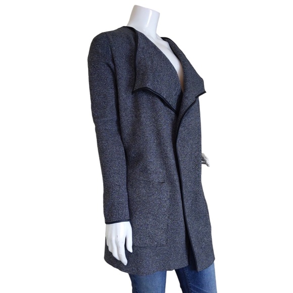 Zara Grey Knit Open Front Sweater Jacket with Faux Leather Trim - Picture 6 of 9